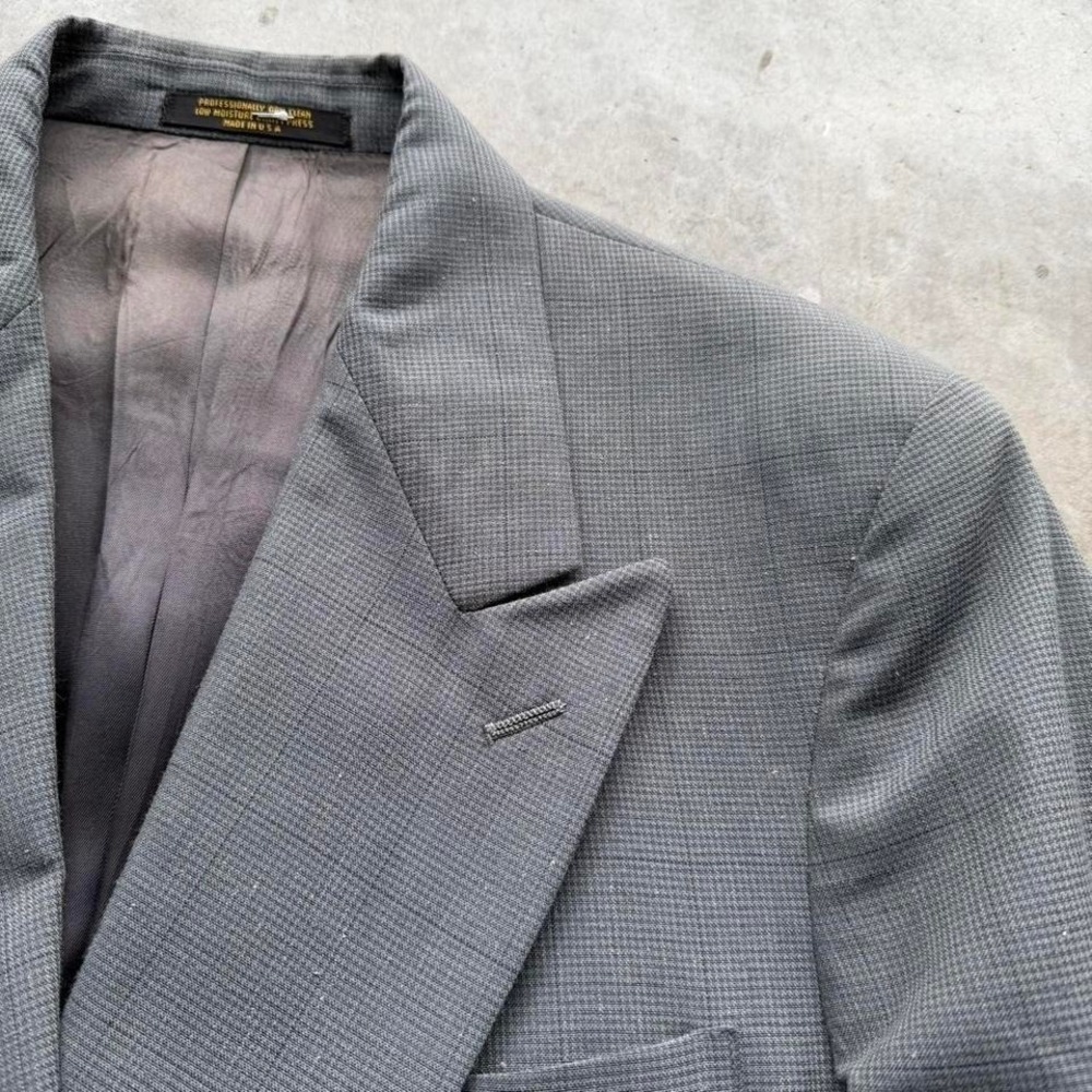 Vintage Milano Grey Double Breasted Houndstooth plaid full suit jacket and pants - Picture 3 of 8